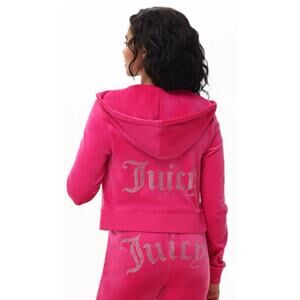 NWT Pink Large $218 JUICY COUTURE Velour OG Bling Tracksuit Hoodie/Pant